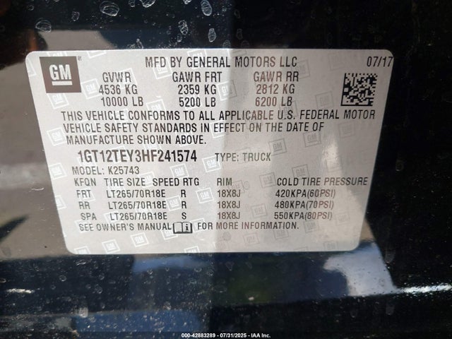 1GT12TEY3HF241574 GMC l5p - direct injection, duramax, gen 5, var 1