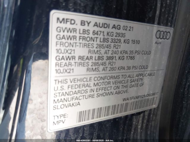 2021 AUDI Q8 WA1FVAF12MD029817 Photo 8