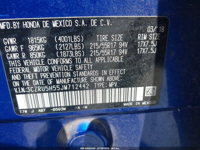 3CZRU5H55JM712442 Honda r18z9