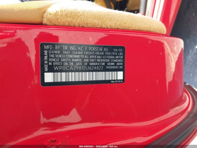 2002 PORSCHE BOXSTER WP0CA29812U624822 Photo 8