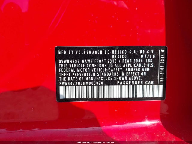 3VW447AU0HM003020 Volkswagen 2.0 tsi