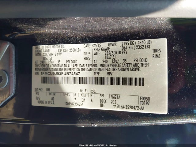 1FMCU9J93FUB74547 Ford Escape