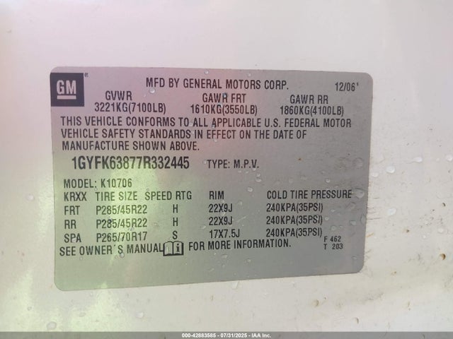 2007 CADILLAC ESCALADE 1GYFK63877R332445 Photo 8
