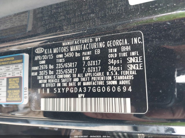 5XYPGDA37GG060694 KIA dohc gdi theta ii