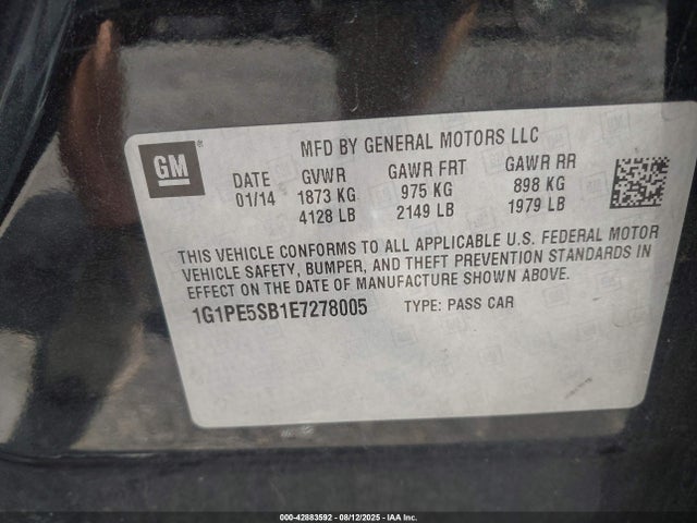 Chevrolet LUV 2014 1G1PE5SB1E7278005 Image 9