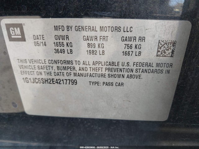 1G1JC6SH2E4217799 Chevrolet luw