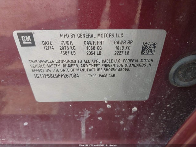 Chevrolet lkw 2015 1G11F5SL9FF257034 Image 9