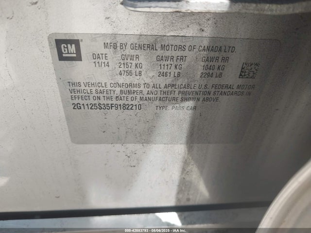 Chevrolet lfx 2015 2G1125S35F9182210 Image 9