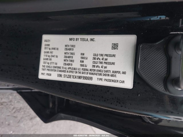 2021 TESLA MODEL 3 5YJ3E1EA1MF990699 Photo 8