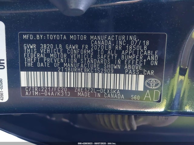 2T1BURHE8KC152909 Toyota 2zr-fe