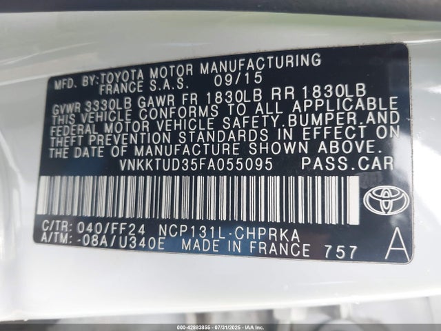 Toyota 1nz-fe 2015 VNKKTUD35FA055095 Image 9