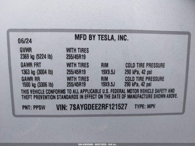 2024 TESLA MODEL Y 7SAYGDEE2RF121527 Photo 8