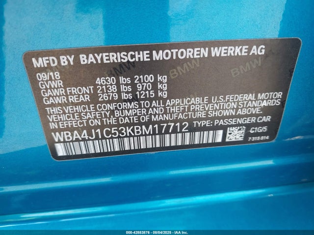 BMW 430I 2019 WBA4J1C53KBM17712 Image 9