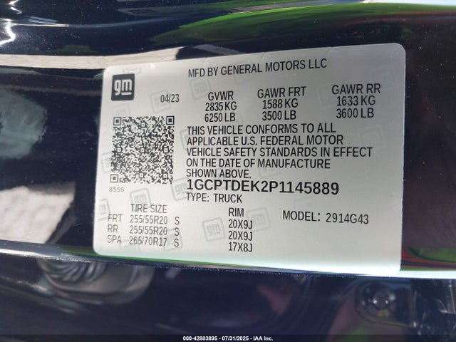 Chevrolet l3b 2023 1GCPTDEK2P1145889 Image 9