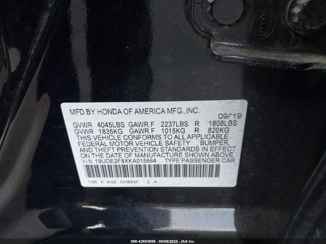Acura k24v7 2019 19UDE2F8XKA015664 Image 9