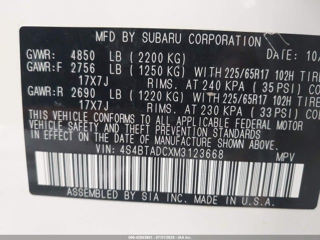 4S4BTADCXM3123668 Subaru Outback