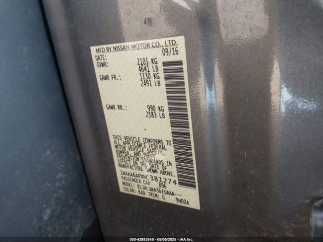 2017 NISSAN MAXIMA 1N4AA6APXHC381274 Photo 8