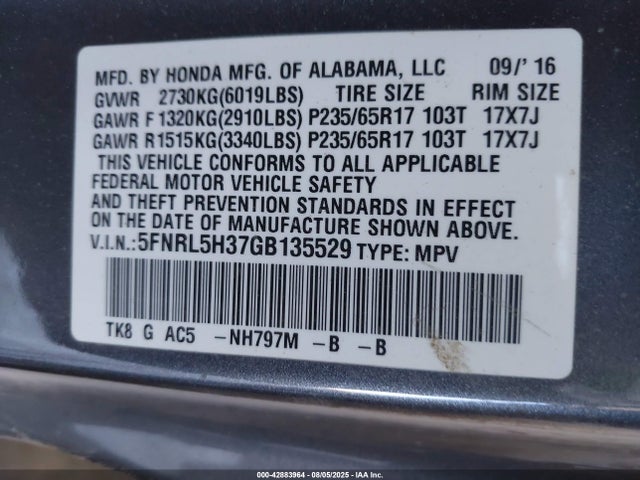 5FNRL5H37GB135529 Honda j35z8