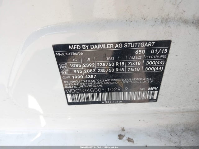 WDCTG4GB0FJ102919 Mercedes-Benz GLA-Class