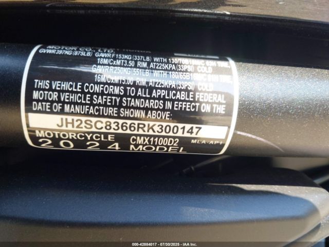 2024 HONDA CMX1100 JH2SC8366RK300147 Photo 9