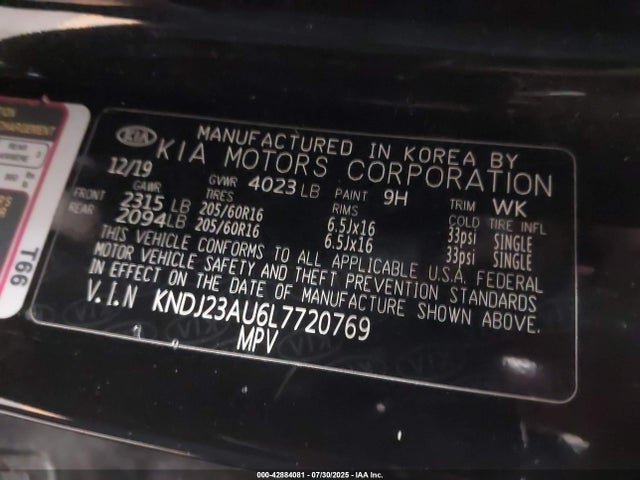 KNDJ23AU6L7720769 KIA mpi nu
