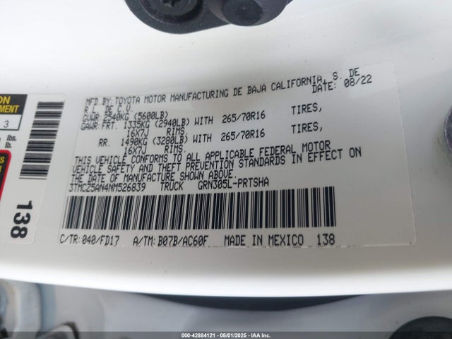 3TMCZ5AN4NM526839 Toyota 2gr-fks