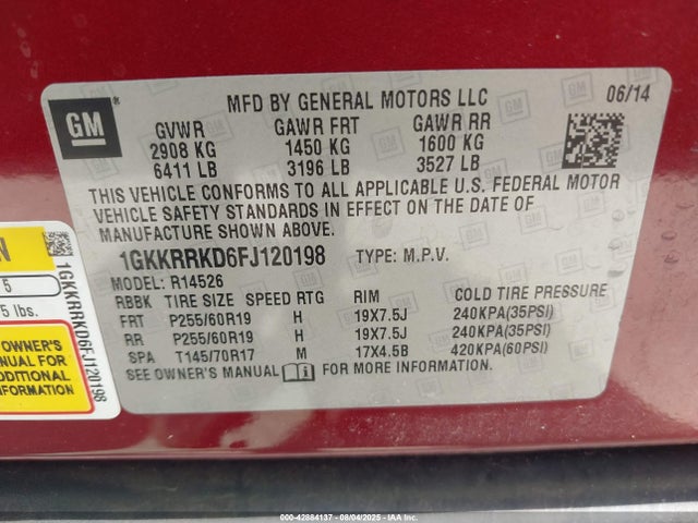 GMC llt 2015 1GKKRRKD6FJ120198 Image 9
