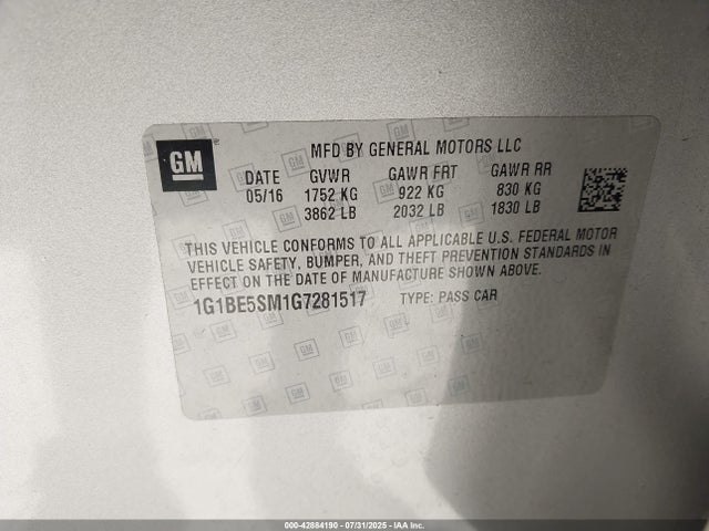 1G1BE5SM1G7281517 Chevrolet le2 - di: direct injection, alum, vvt, gen i, gmna