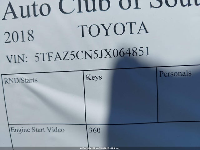 5TFAZ5CN5JX064851 Toyota 2gr-fks