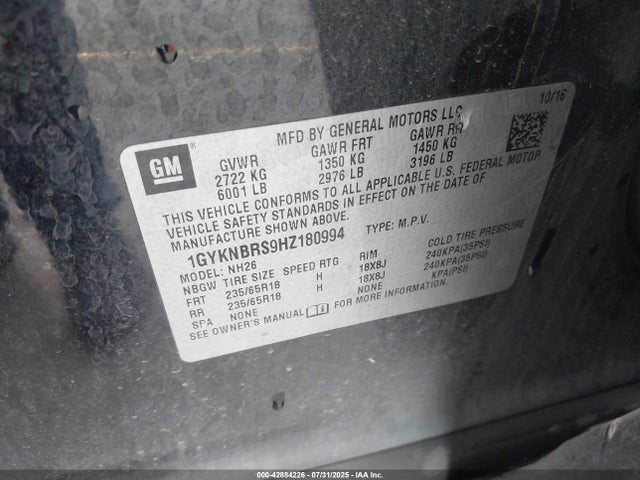 1GYKNBRS9HZ180994 Cadillac lgx - di: direct injection, vvt: variable valve timing, alum, gen 2