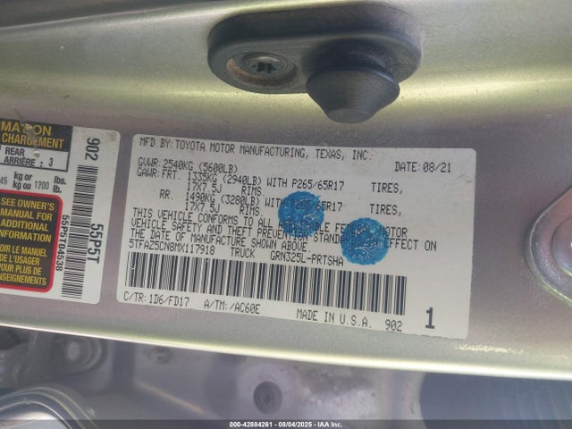 5TFAZ5CN8MX117918 Toyota 2gr-fks