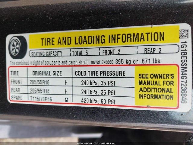 1G1BE5SM4G7236846 Chevrolet le2 - di: direct injection, alum, vvt, gen i, gmna