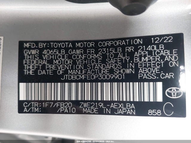 Toyota 2zr-fxe, 1vm 2023 JTDBCMFE0P3009901 Image 9