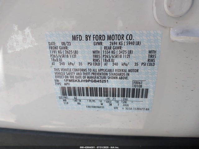 Ford ti-vct 2023 1FMSK8JH9PGB45251 Image 9