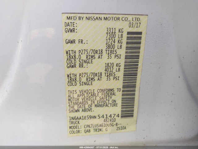 1N6AA1E59HN541474 Nissan Titan