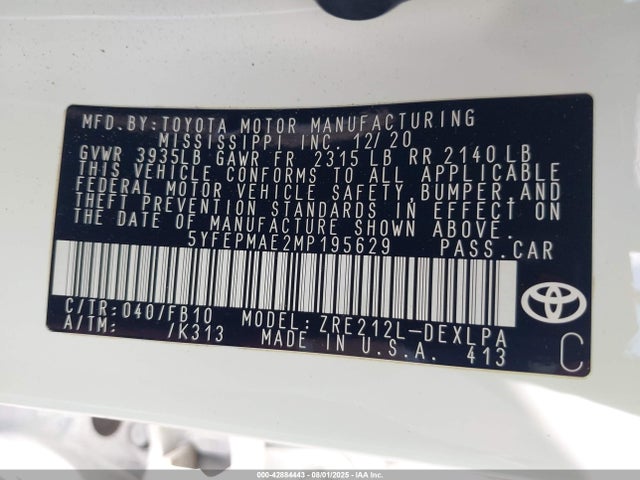 Toyota 2zr-fae 2021 5YFEPMAE2MP195629 Image 9