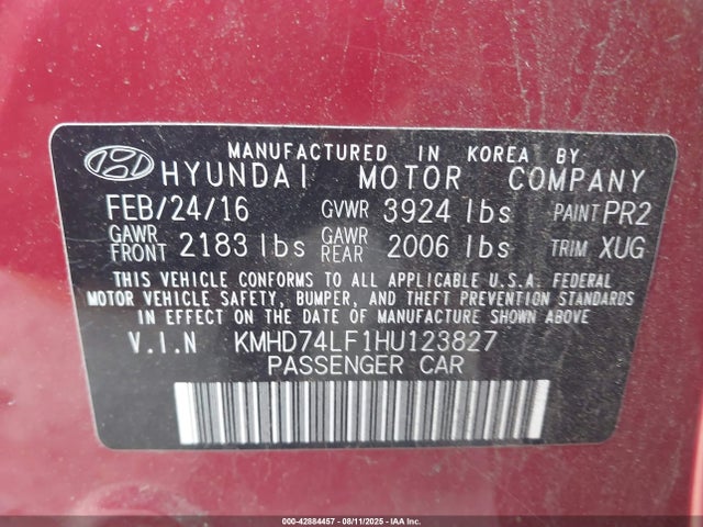 KMHD74LF1HU123827 Hyundai 2017
