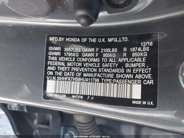 SHHFK7H58HU411798 Honda l15ba