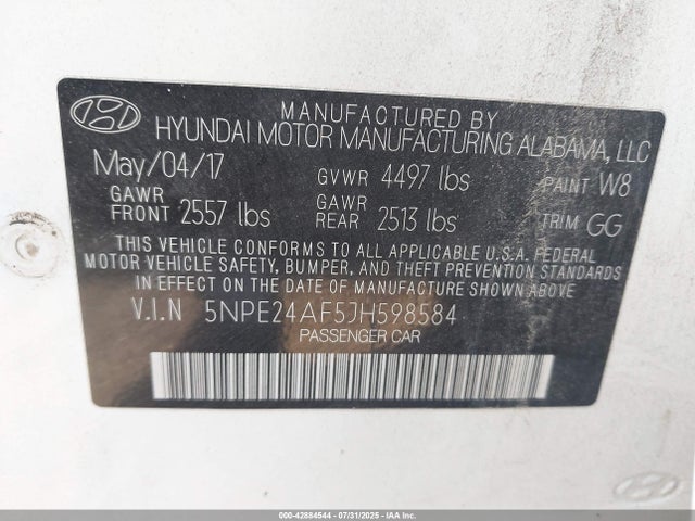 5NPE24AF5JH598584 Hyundai gdi theta-ii