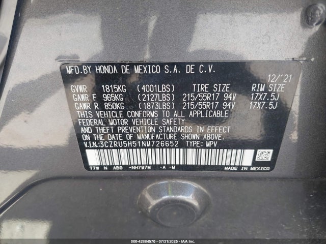 3CZRU5H51NM726652 Honda r18z9