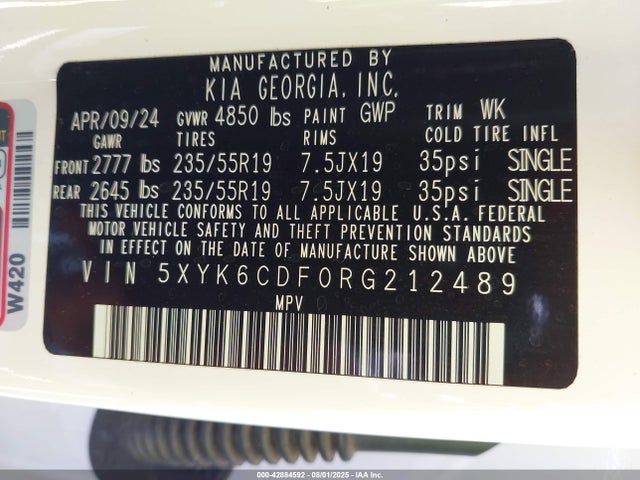5XYK6CDF0RG212489 KIA gdi theta iii