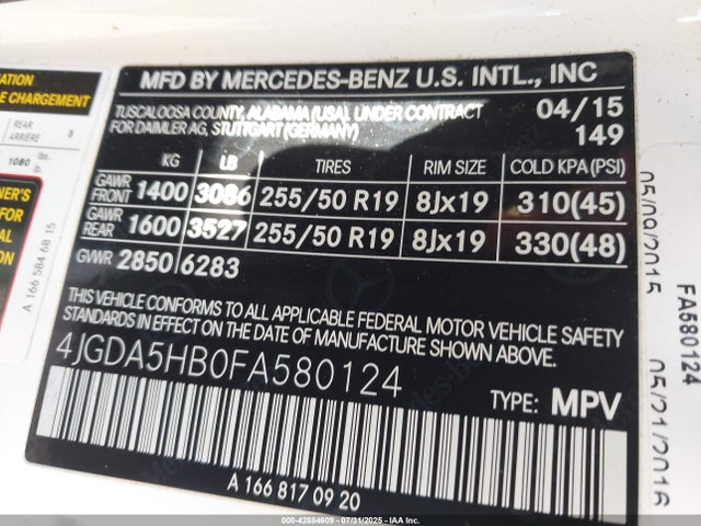 Mercedes-Benz 2015 2015 4JGDA5HB0FA580124 Image 9