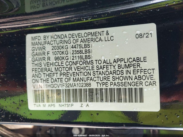 1HGCV1F32MA102388 Honda l15be