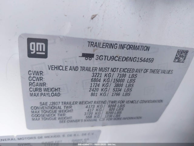 3GTU9CED6NG154459 GMC l84