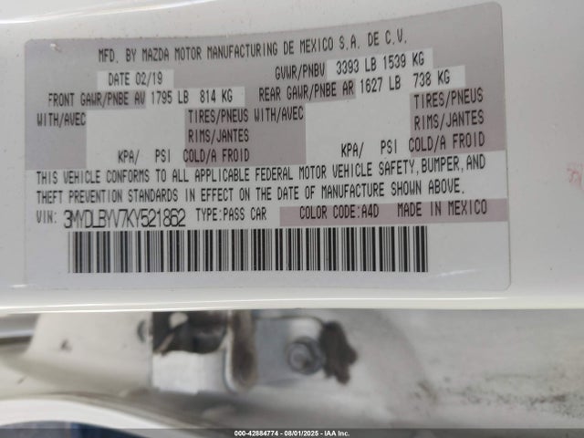 3MYDLBYV7KY521862 Toyota p5v