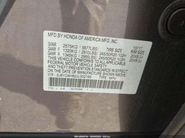 2018 ACURA MDX 5J8YD4H82JL002195 Photo 8