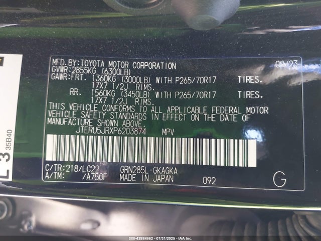 JTERU5JRXP6203874 Toyota 1gr-fe