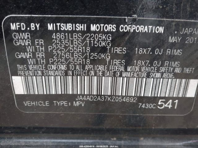 2019 MITSUBISHI OUTLANDER JA4AD2A37KZ054692 Photo 8