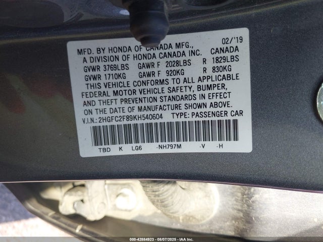 Honda k20c2 2019 2HGFC2F89KH540604 Image 9