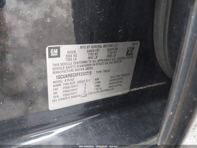 1GCUKREC6FF202219 Chevrolet l83 - vvt, active fuel management, aluminum